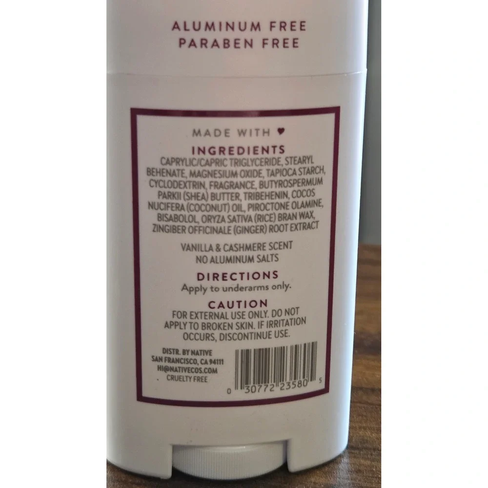 Native Deodorant Vanilla & Cashmere Aluminum Free Paraben Free 2.65 oz